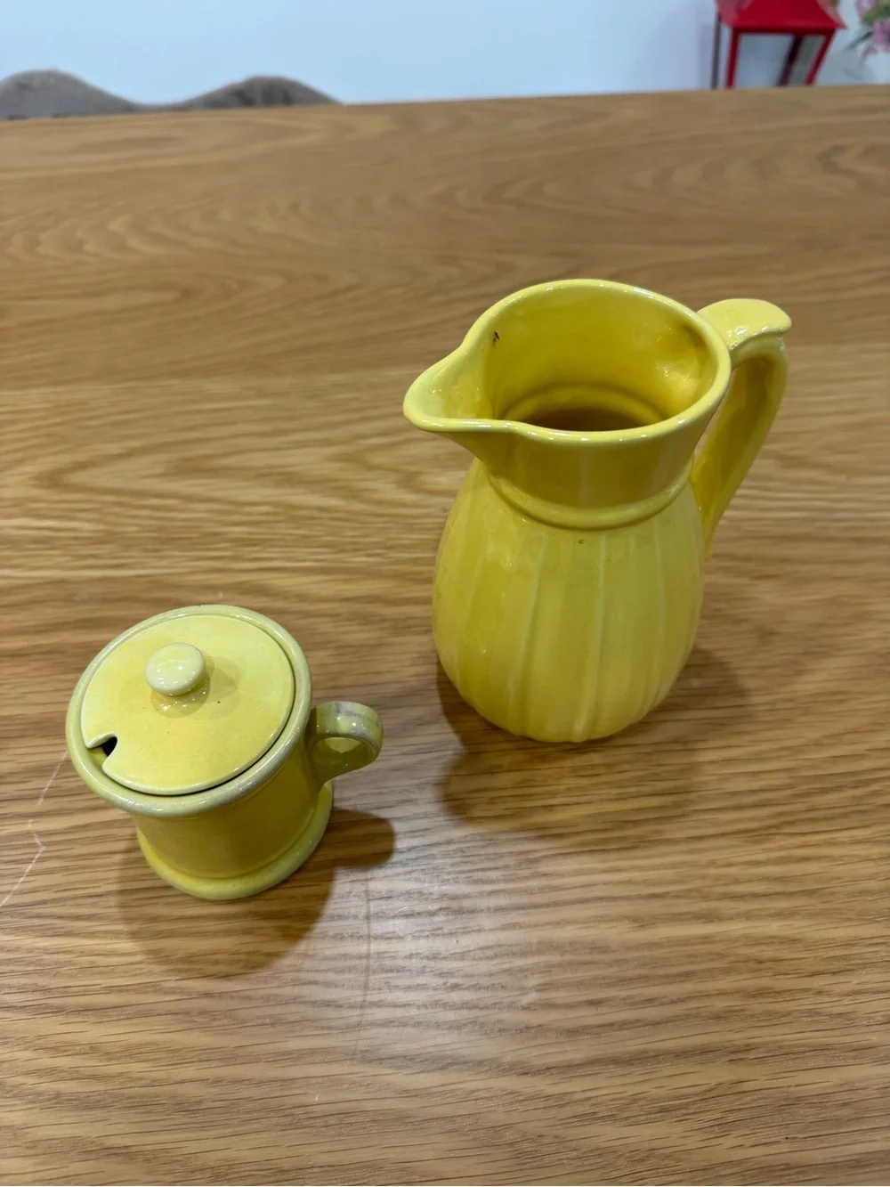 Yellow Ceramic Pitcher and Sugar Jar Set - Bright Yellow Home Kitchen Serveware